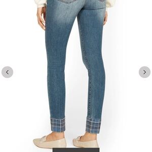 New York & Company Plaid-Detail Super-Skinny Ankle Jeans